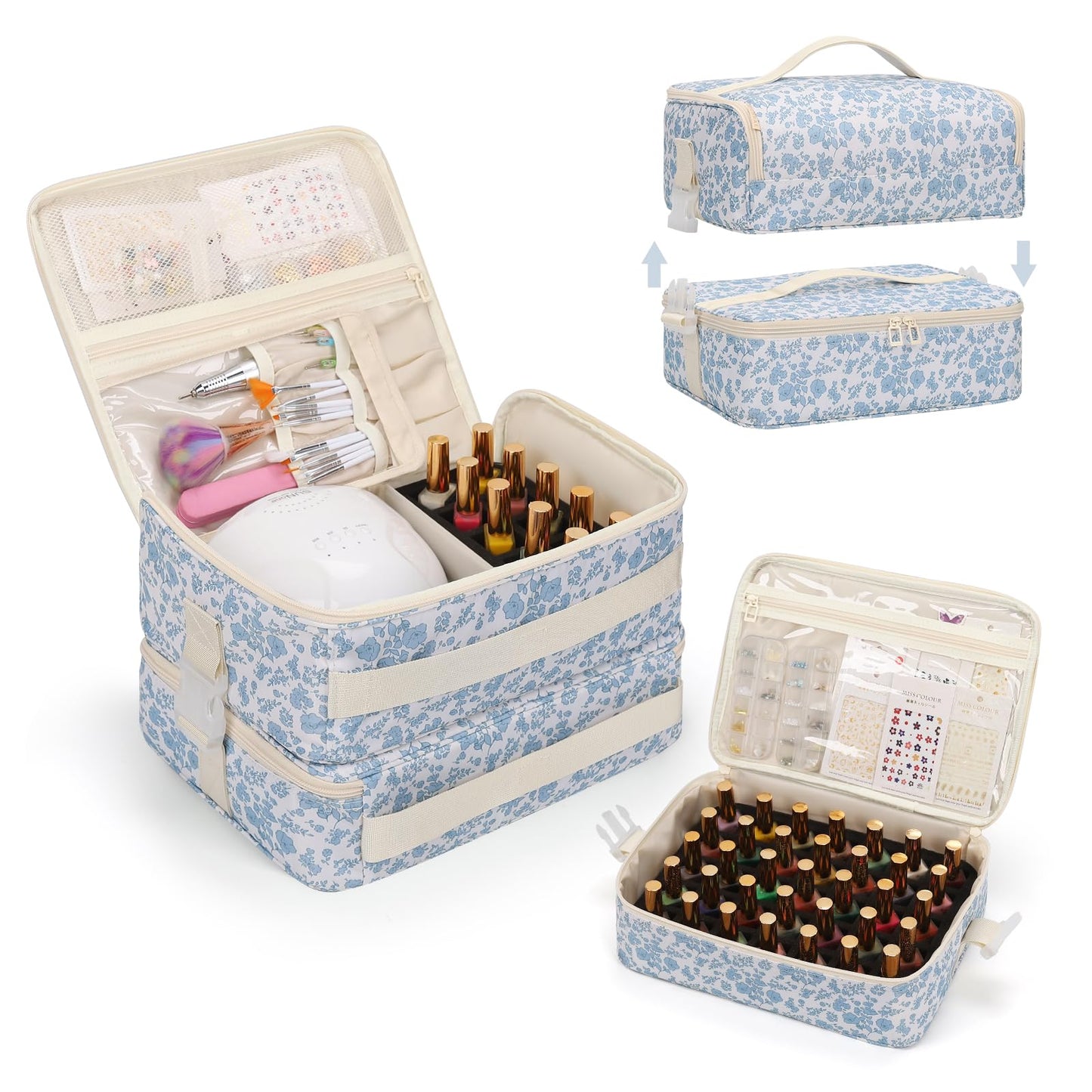 OCHEAL Nail Polish Organizer, Holds Nail Lamp and 45+ Bottles,3 Usage Modes Detachable Nail Storage Bag Travel Nail Tech Case Holds Nail Kit Stuff Manicure Tools -Floral