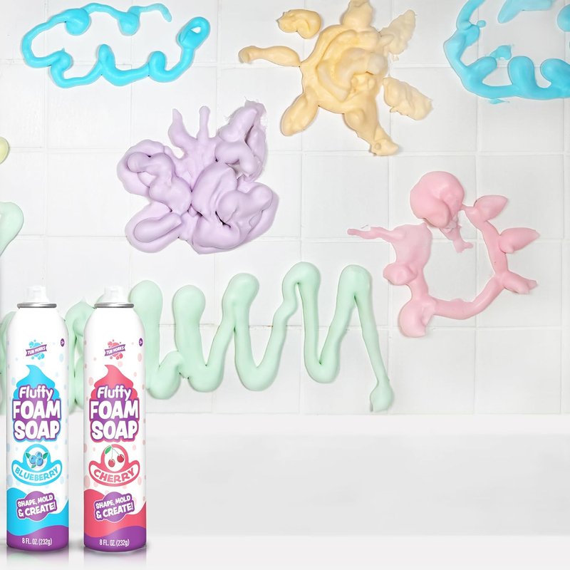 Fluffy Foam Soap for Kids - Create Bath Art with 6-Pack Variety | Gentle Cleansing & Soft Foam | Easy Spray Nozzles, Fruity Colors