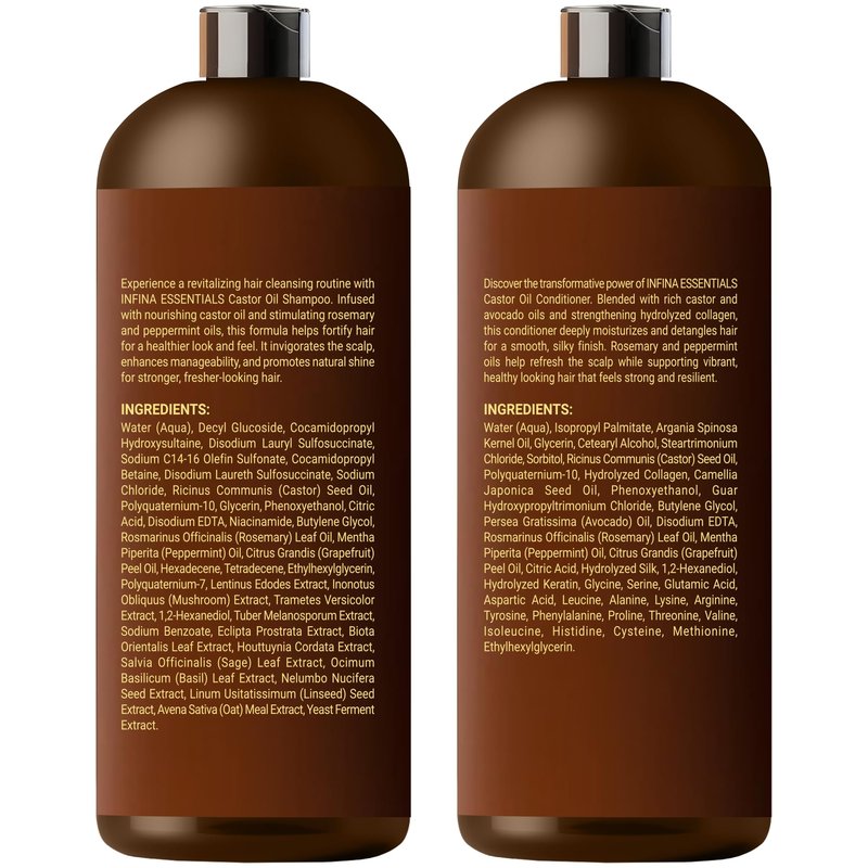 Castor Oil Shampoo and Conditioner Set for Hair Growth with Rosemary & Peppermint Oil - Cleanse Hair, Strengthen & Shine with Castor Shampoo and Conditioner - Anti-Hair Loss for Men & Women - 16 fl oz