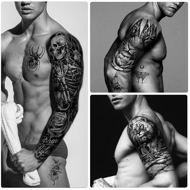 Temporary Tattoos - 36 Sheets of Stylish Body Art for Men & Women | Includes 12 Sheets of Arm & Chest Designs