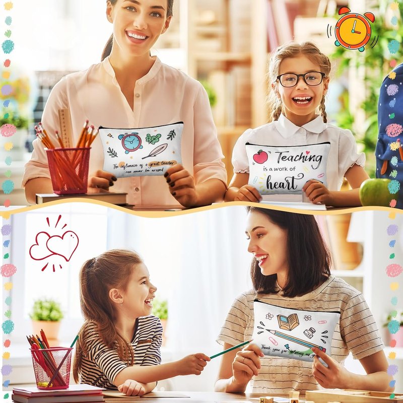 Teacher Appreciation Gift - 12 Pcs Canvas Tote & Makeup Bag Set | Perfect Thank You Gift for Women