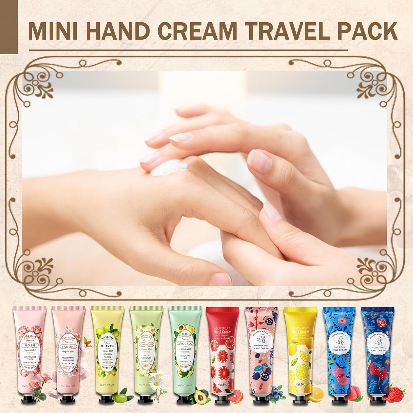 30PCS Hand Cream Gift Set - Moisturizing Travel Size Lotion for Dry Skin, Non-Greasy Hydrating Moisturizer for Women
