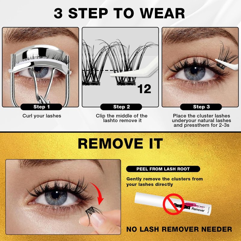 Self-Adhesive Eyelashes - 150pcs Pre-Glued Extensions | 8-16mm Reusable Clusters for Natural & Dramatic Looks