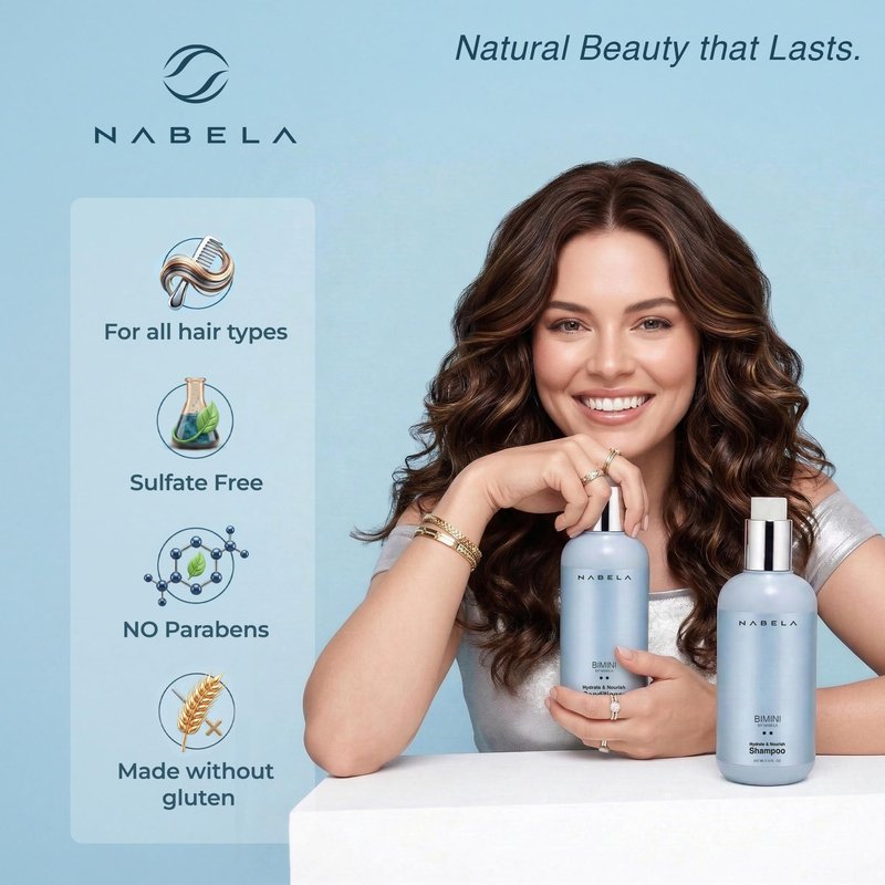 NABELA Hydrating Shampoo for Dry Damaged Hair - Hyaluronic Acid & Argan Oil Anti Frizz Formula - Sulfate Free Shampoo for Curly Hair & Waves - Moisturizing Cleanser with Shea Butter, 8oz