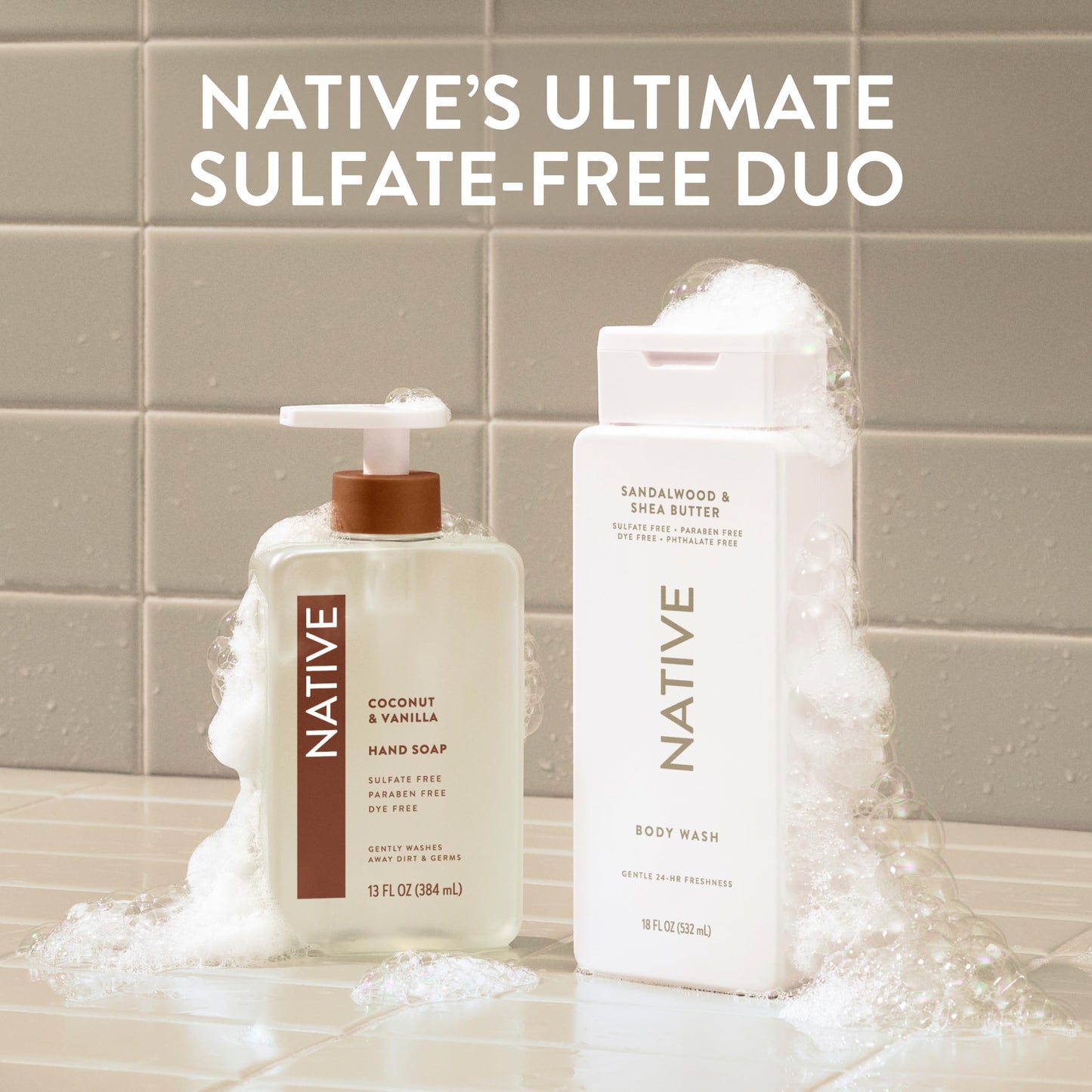 Native Body Wash for Women & Men, Sandalwood & Shea Butter, 36 oz Pump Bottle, Sulfate-Free & Gentle