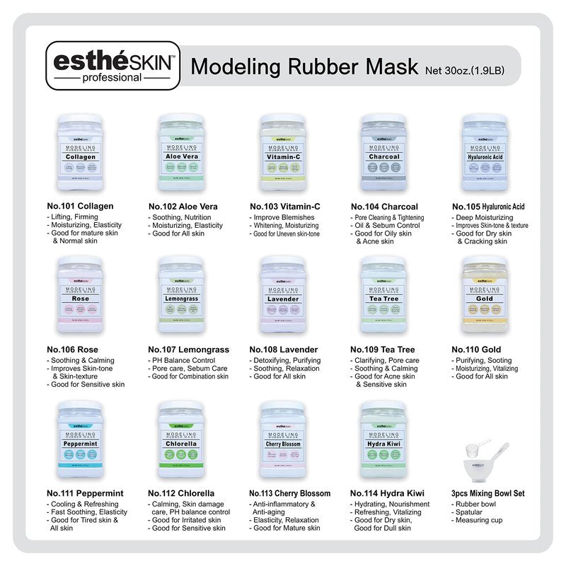 estheSKIN Peel Off Type Modeling Rubber Mask Powder Jar for Facial Skin Care Treatment (30oz) 850g, Measuring Spoon Included (30oz, 105.Hyaluronic Acid)