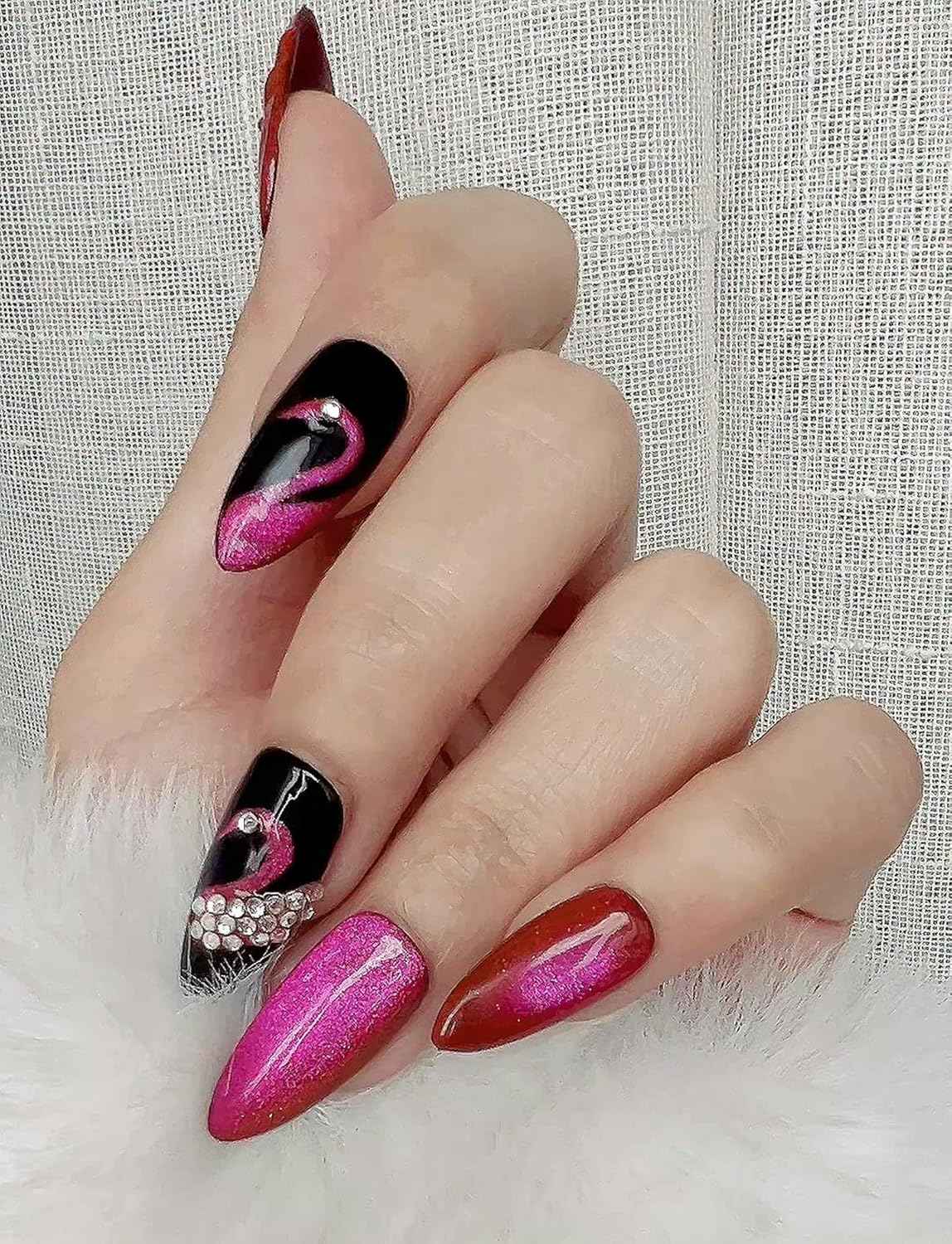 3D Sea Shell Press-On Nails - Handmade Medium Almond Beach Nail Art with Butterflies (L Size)