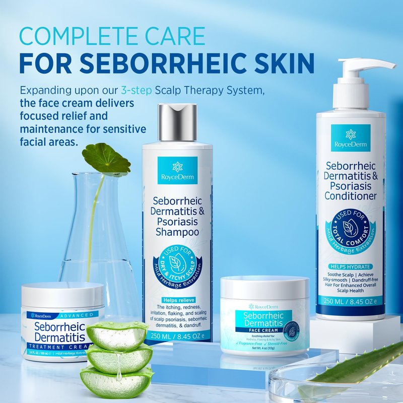 Roycederm Seborrheic Dermatitis & Psoriasis Face Cream – Steroid-Free Moisturizer for Redness, Flaking & Sensitive Skin – Face, Scalp & Body Daily Relief – Fragrance-Free, Non-Greasy, 4 oz