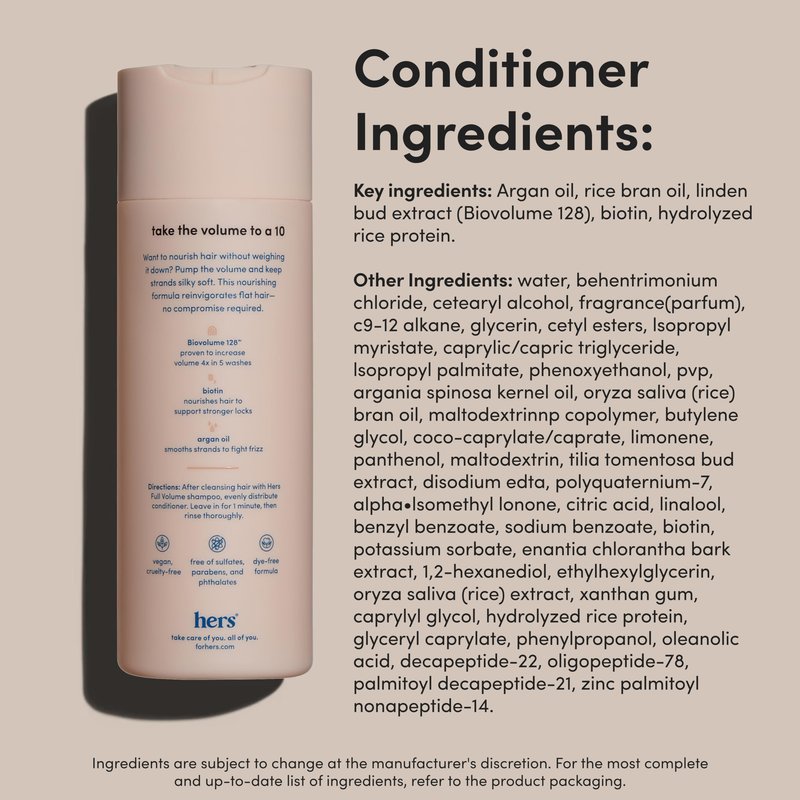 hers Full Volume Shampoo & Conditioner Set - Biovolume 128 & Biotin Formula - Volumizing, Shine-Boosting Hair Care - Paraben-Free - Coastal Cedar Citron Scent - 6.4 Fl Oz, 2 Count