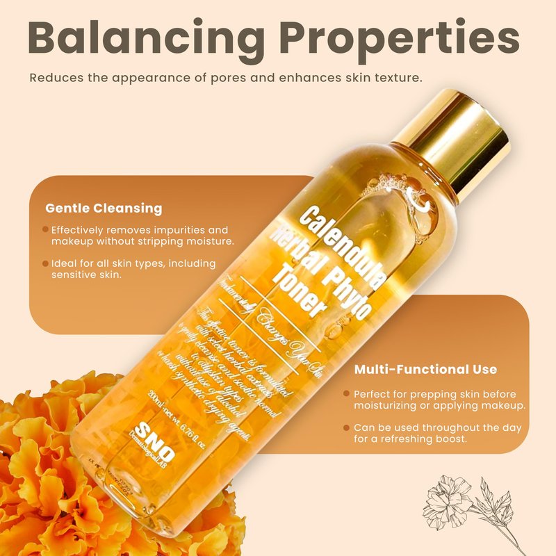 SNO Calendula Herbal Phyto Toner, 6.76 fl oz, Calendula Officinalis Flower Extract Korean Skin Care