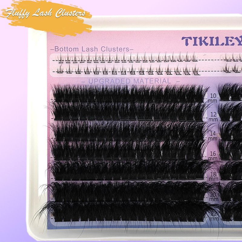 TIKILEY Fluffy Lash Clusters Cat Eye Faux Mink Eyelash Clusters with Bottom Lash Clusters 100D 200D Individual Lashes D Curl Mega Volume Eyelash Extension Clusters 10-22mm