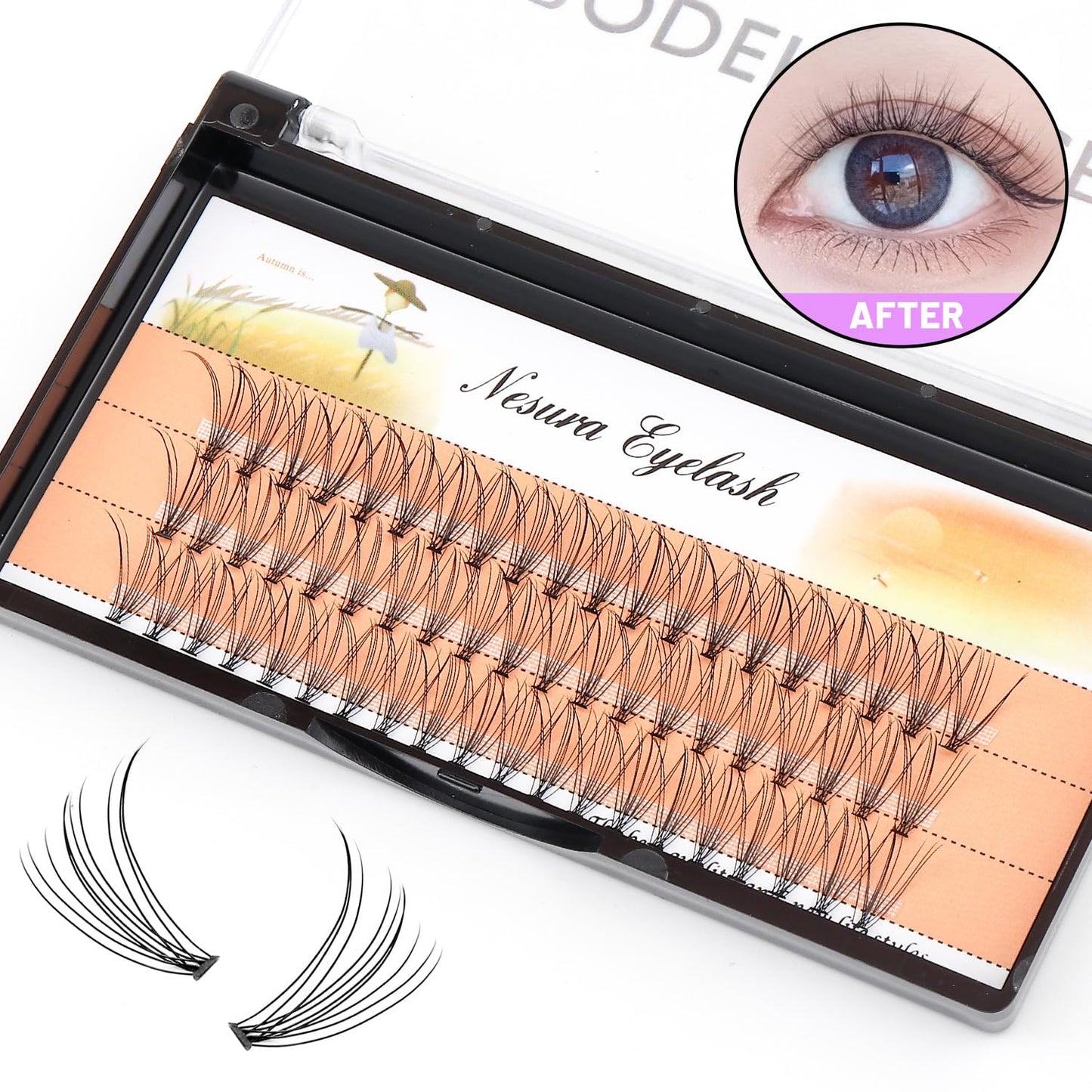 BODERMINCER 10 Root 60pcs 8-10-12-14-16mm Mixed Black Handmade False Eyelashes Natural Long Individual Eyelashes Extension Fake Lashes Makeup Beauty Cosmetic (5 PACKS-11MM)