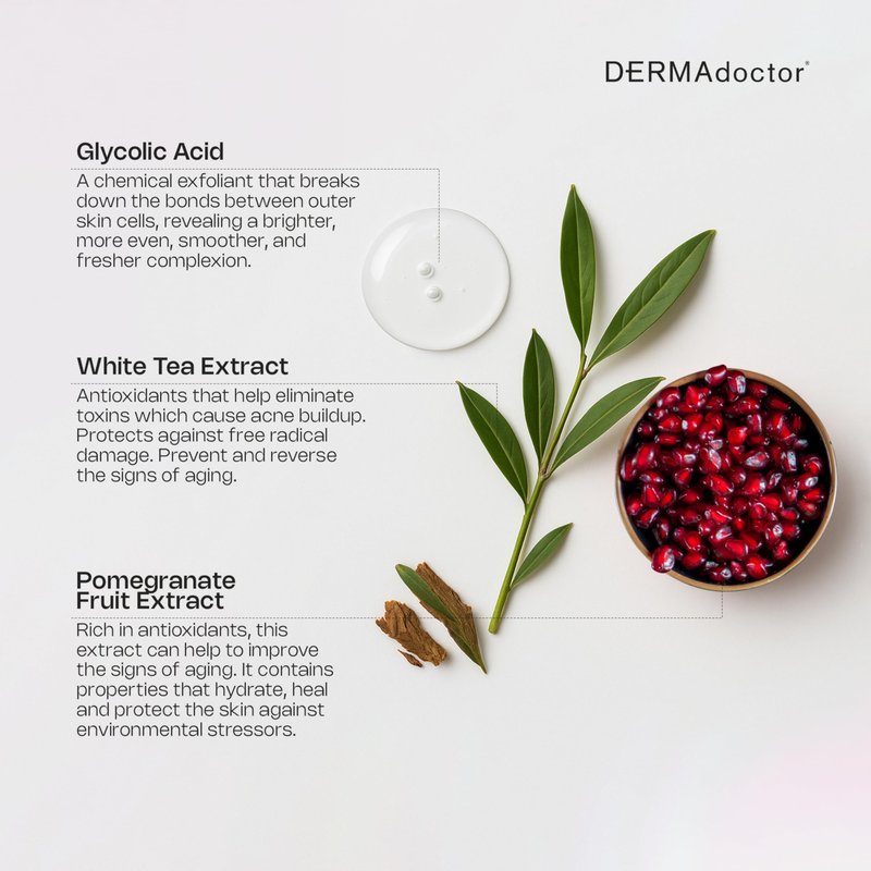DERMAdoctor Glycolic Acid Face Wash – Exfoliating Face Wash with Antioxidants, Dermatologist Formulated Anti-Aging Facial Cleanser for Fine Lines, Wrinkles, Dullness, Uneven Skin Tone & Enlarged Pores