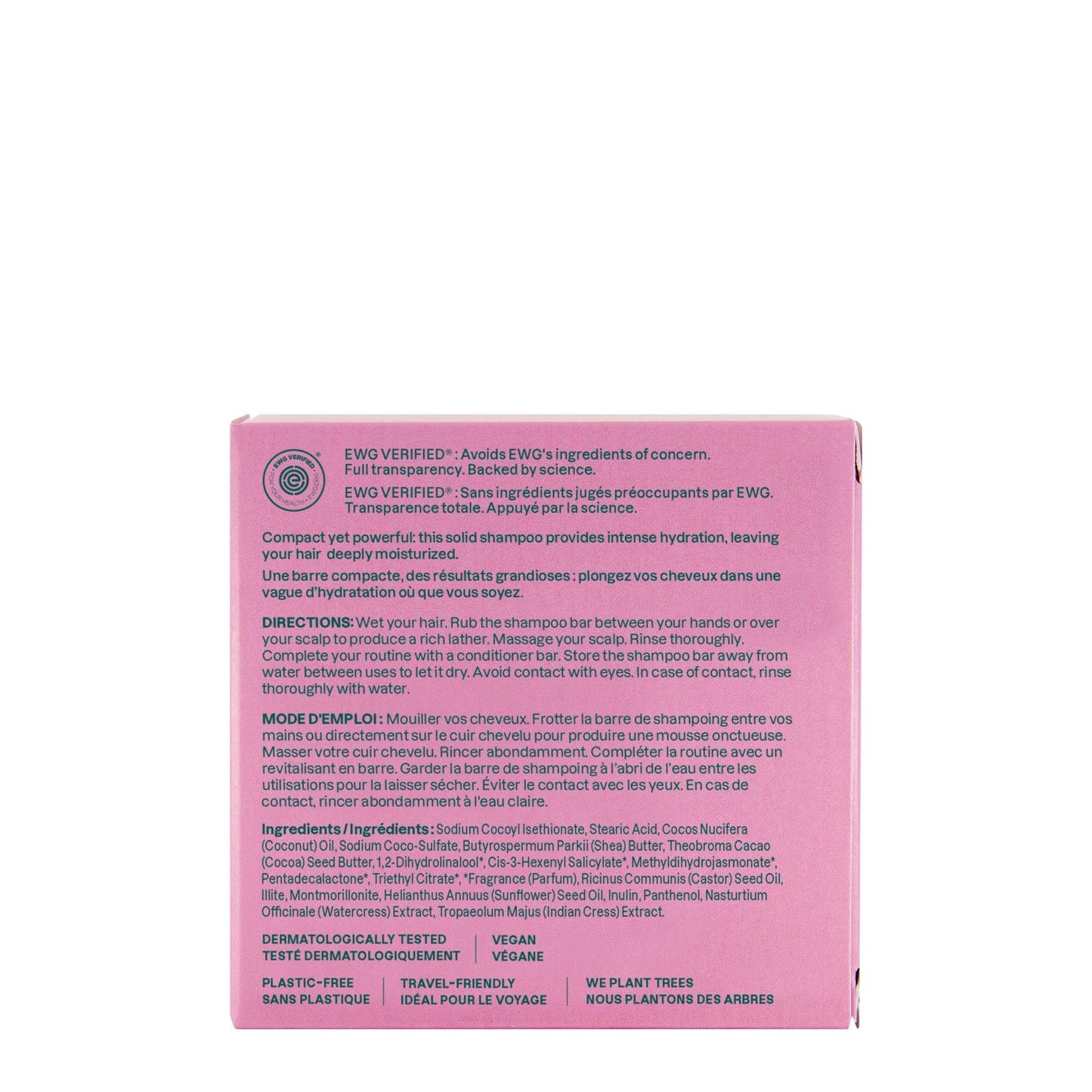 ATTITUDE Moisture Rich Shampoo Bar, Natural Origin, for Ultra Dry and Damaged Hair, Castor Oil & Pink Clay, EWG Verified & Clean ingredients, Vegan, Coconut & Wild Berries Scent, 4 Oz