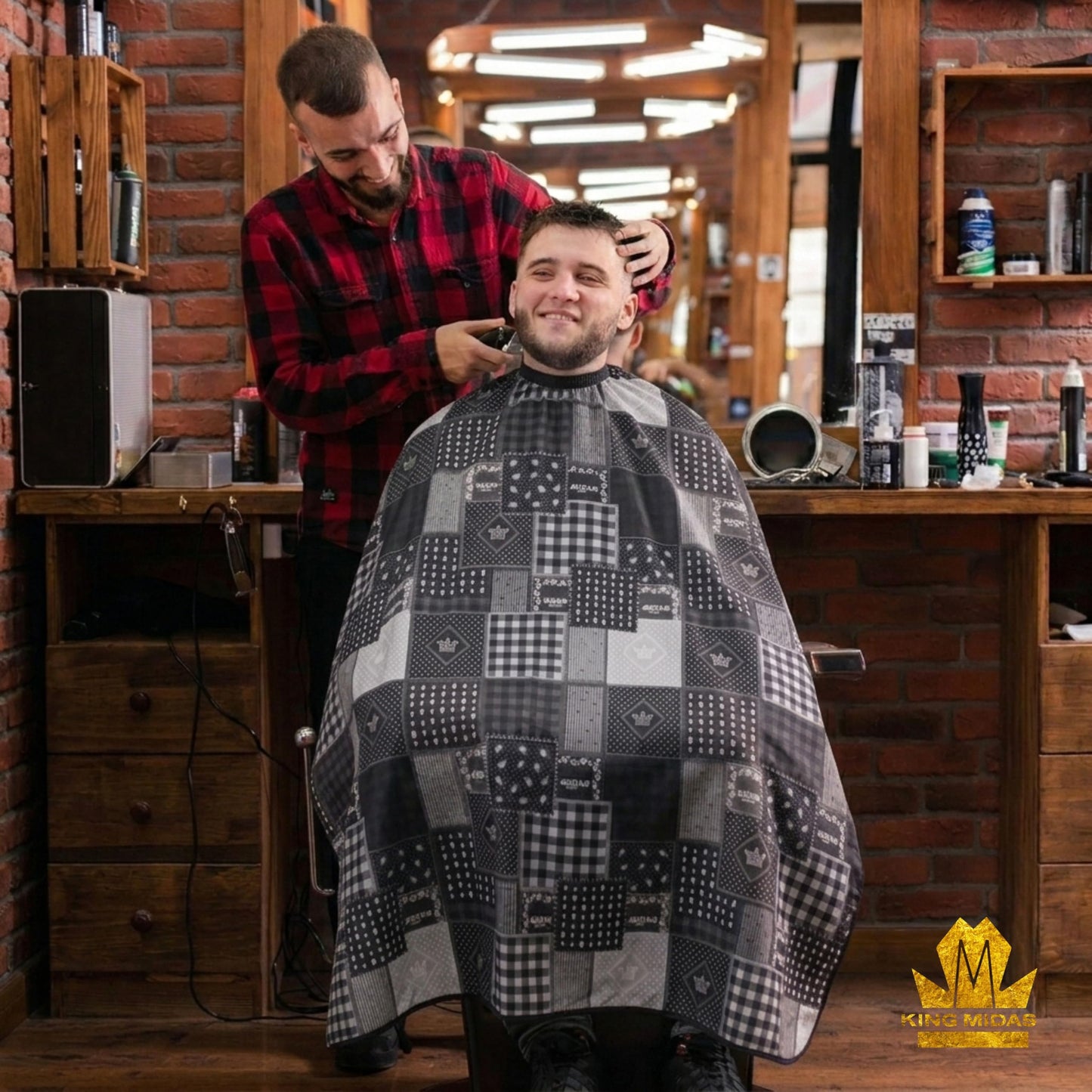 King Midas Barber Hair Cutting Cape for Men & Women - Adjustable Neck Hair Cape for Haircuts with Snap Button, Bandana Barber Cape - Chain – Navy Blue