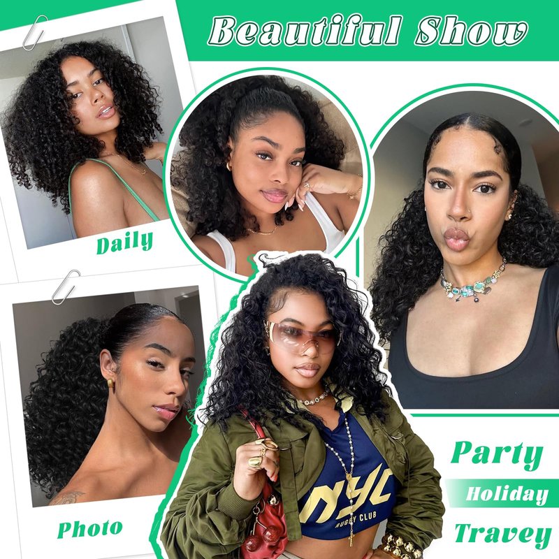 Qmaple Half Wig Synthetic Hair 3 In 1 Curly Half Wig With Adjustable Drawstring Seamless Flip For Beginner Friendly Water Wave For Black Women (Black 14 Inch)
