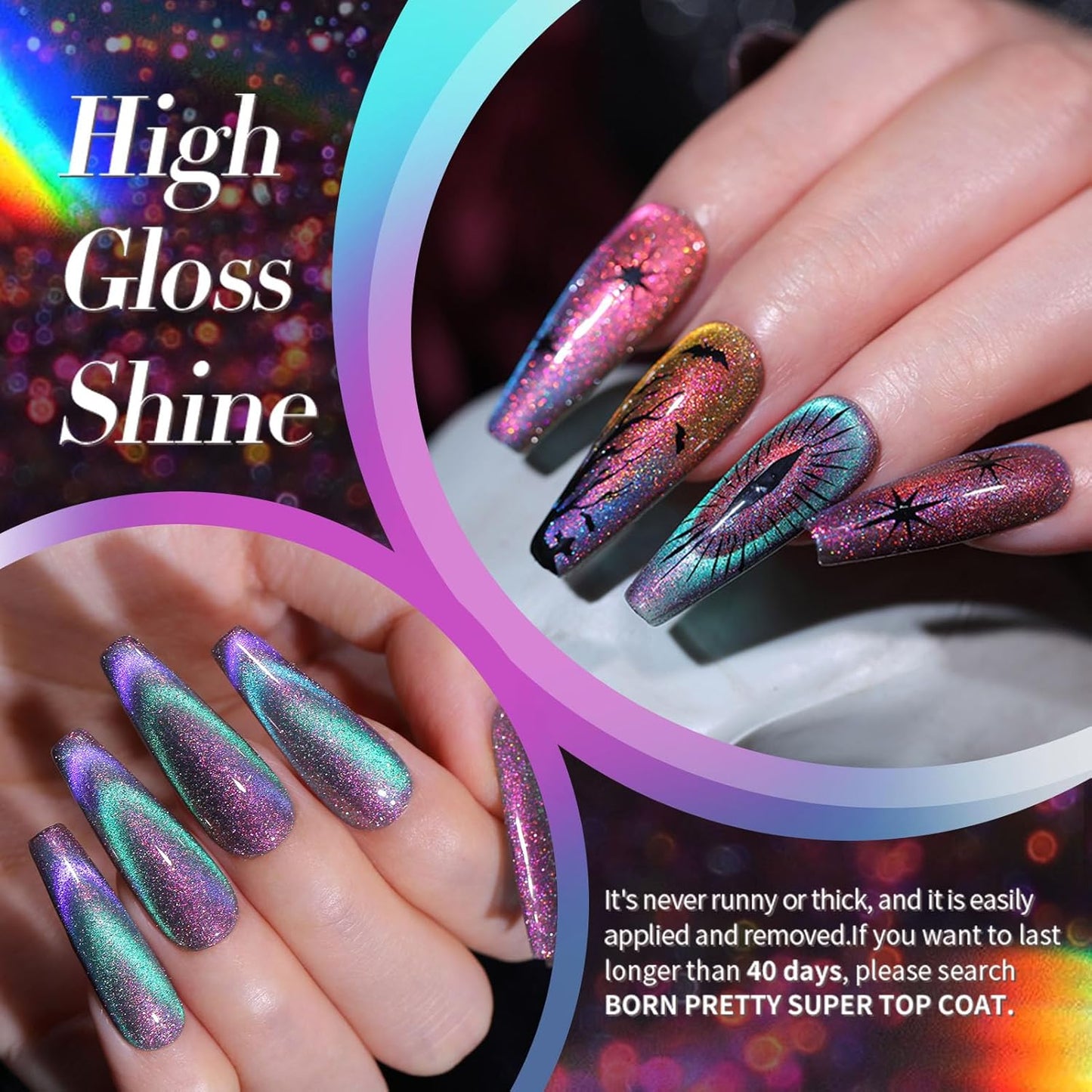 Born Pretty 6PCS Cat Eye Magnetic Gel Nail Polish Set - Gentle Formula & Easy Remover