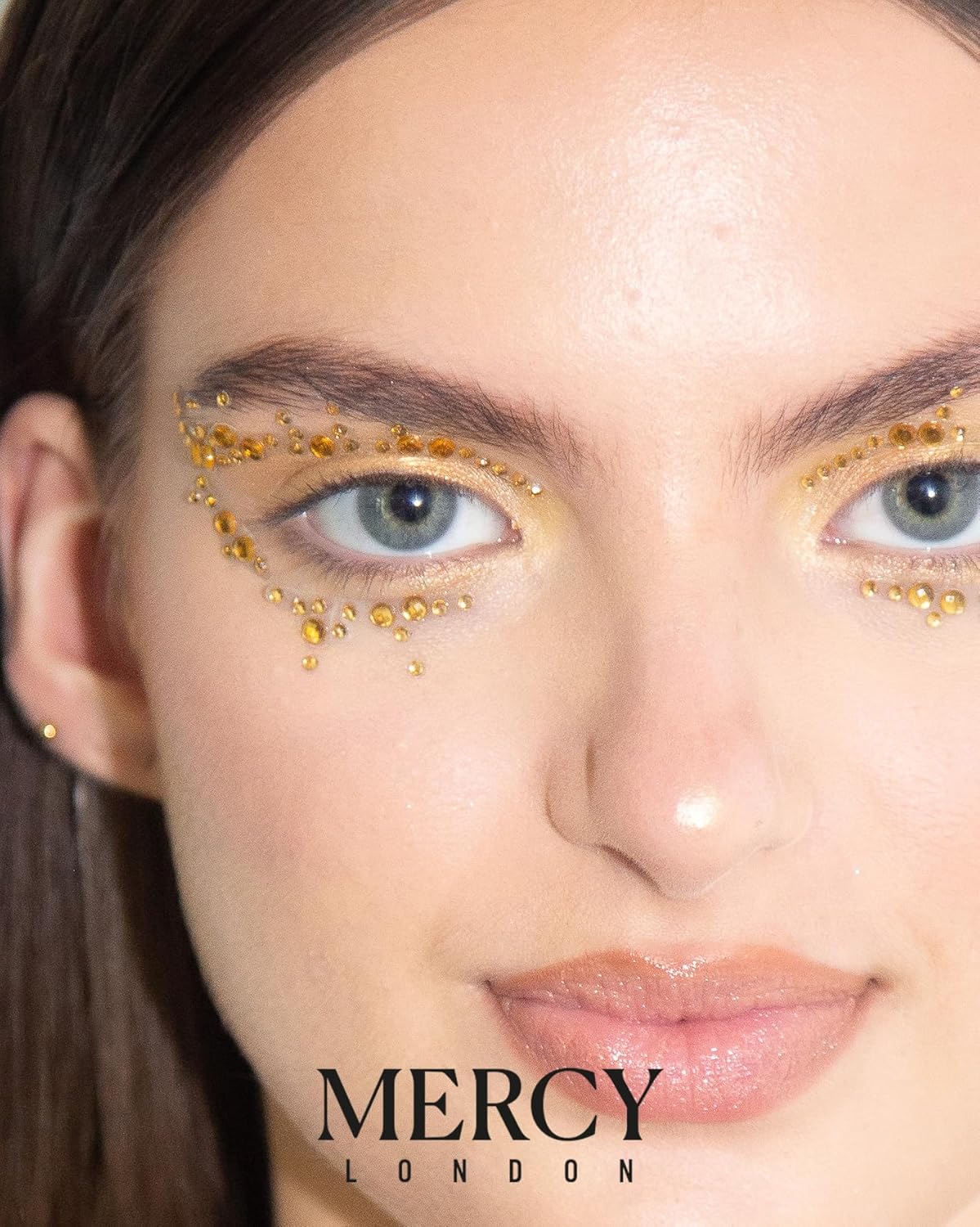 Cat Eye Crystal Eye Jewels - Gold Face Gems for Costume Makeup | Stick-On Accessories