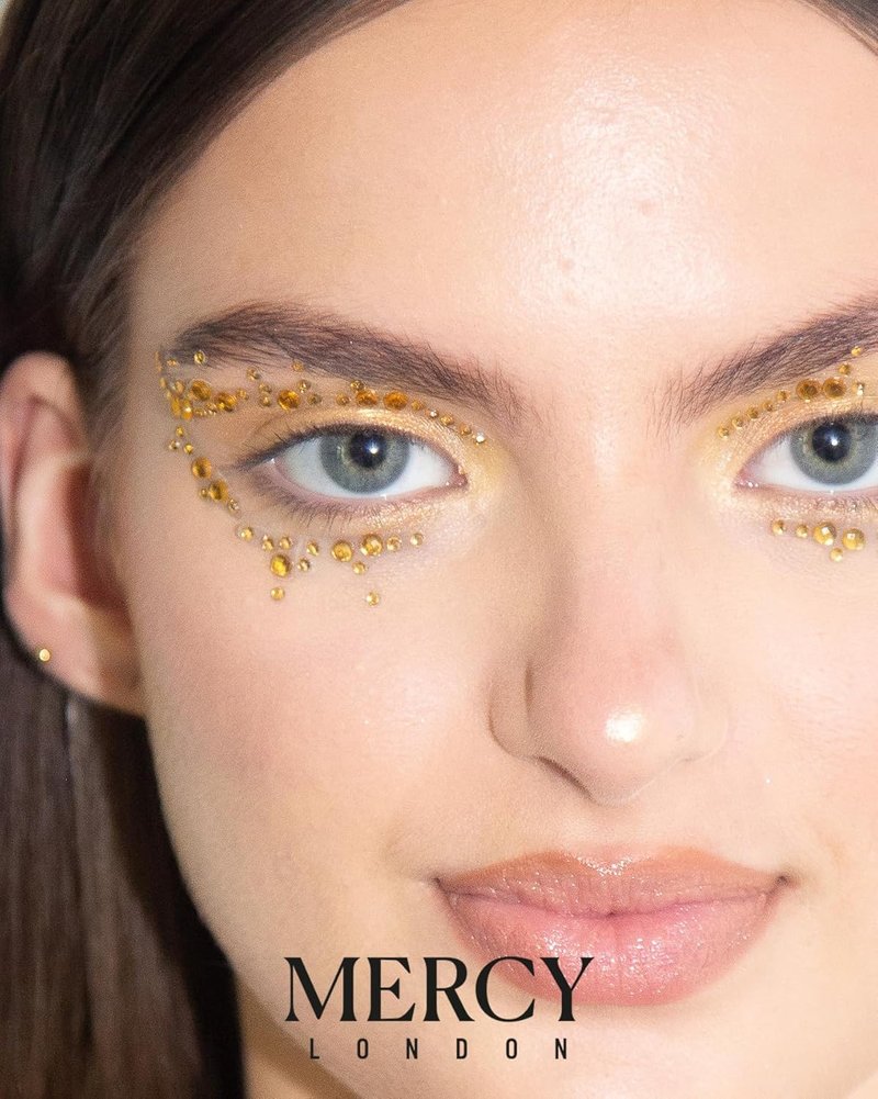 Cat Eye Crystal Eye Jewels - Gold Face Gems for Costume Makeup | Stick-On Accessories