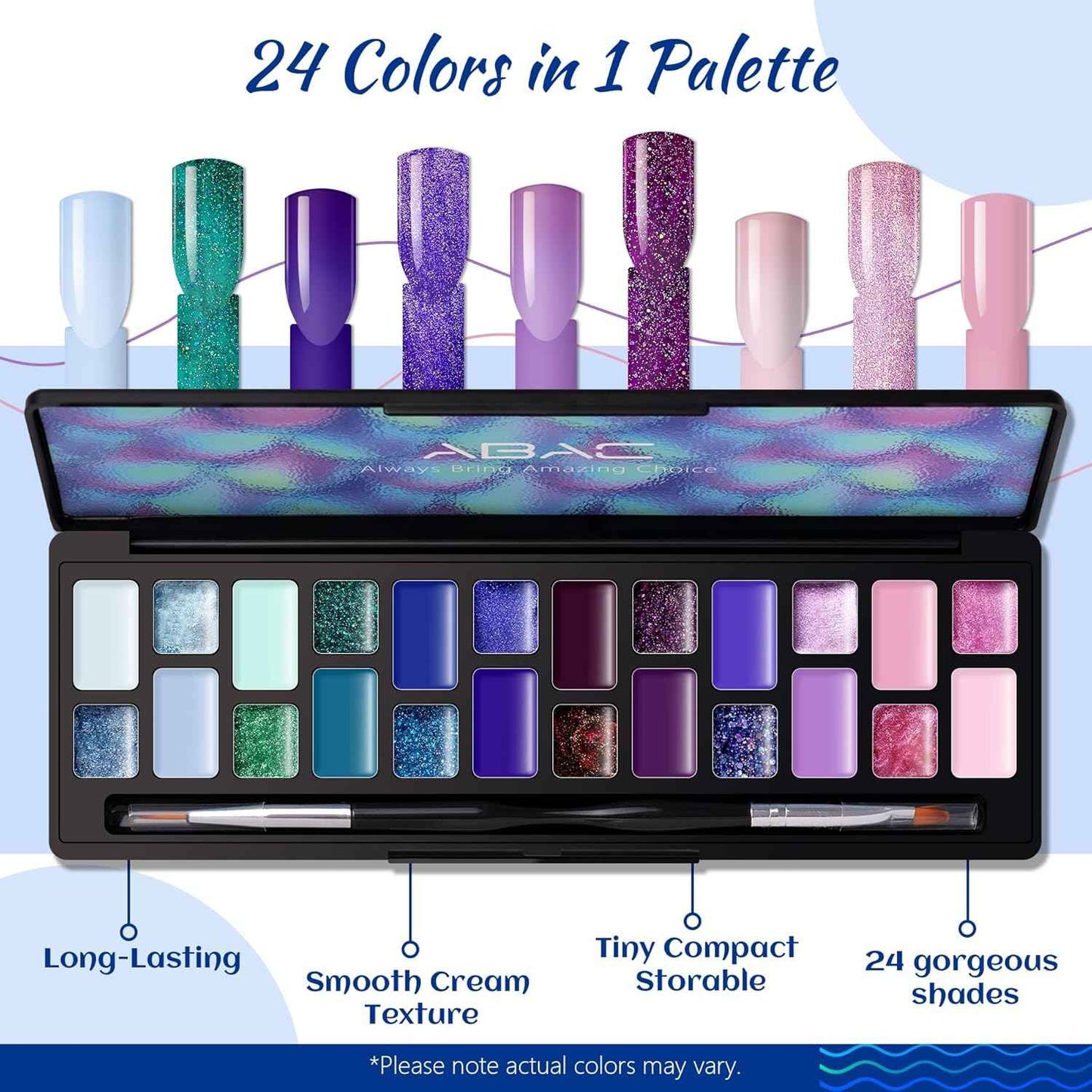 24 Color Gel Nail Polish Set with Pro Brush & 3 Acrylic Nail Art Cleaners
