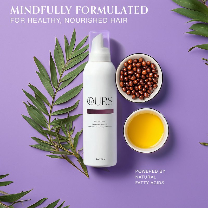 hOURS haircare Full-Time Plumping Mousse for Women | Professional Volumizing No Crunch Foam Long-lasting Volume Body & Bounce | Sulfate, Paraben, & Cruelty Free, Award-Winning Styling Product | 6 oz