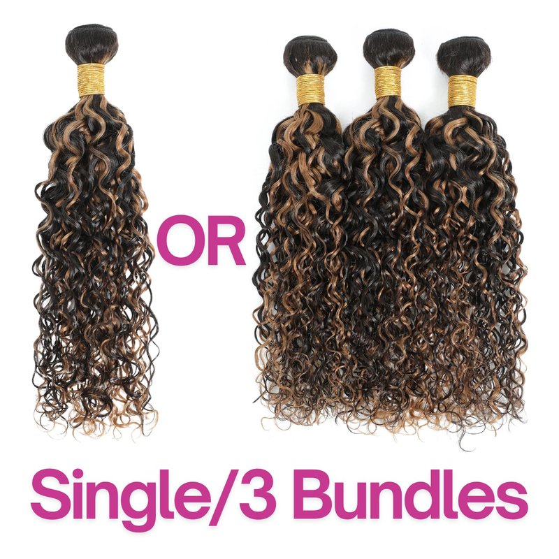 Anmetan Honey Blonde Highlight Black and Brown 4x4 Closure Water Wave Human Hair, 12A Wet and Wavy Color F1B30 Ombre 100% Remy Hair Pre Plucked with Baby Hair Free Part Hairline 4x4 Lace Closure 14 In