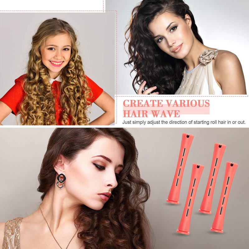 48 Pieces Cold Wave Hair Perm Rods and Plastic Curlers with Steel Pintail Comb for Hairdressing and Styling (Pink, 0.51 Inch/ 1.3 cm)