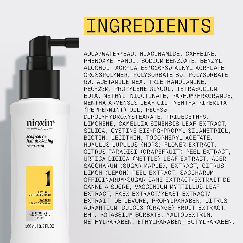 NIOXIN Scalp + Hair Thickening System 1 Leave on Treatment | For Natural or Untreated Hair with Light Thinning | 3.4 Fl oz.