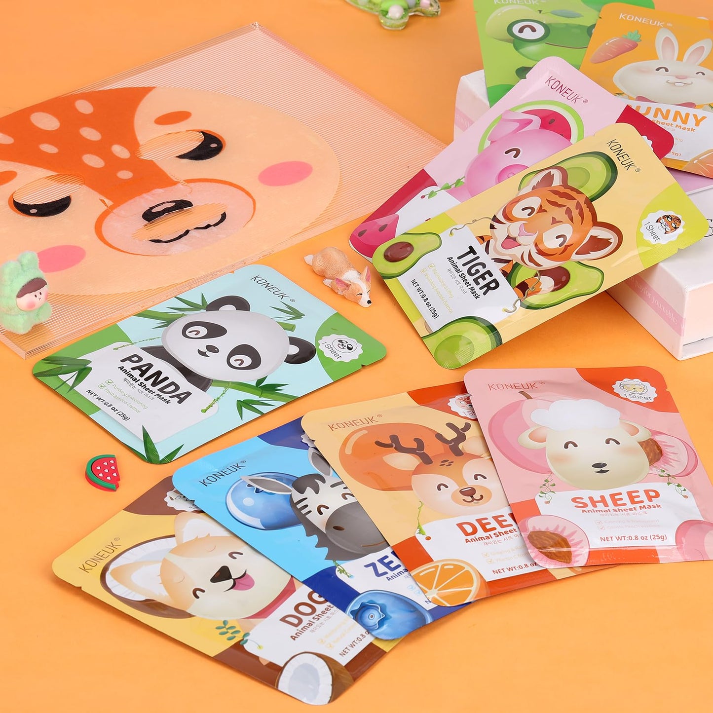 KONEUK 18 Pack Animal Face Mask for Kids, Bulk Sheet Face Masks Skincare for Girls, Collagen Hydrating Face Mask Spa Party Gifts for Teens, Sleepover Party Supplies, Birthday Gifts for Women