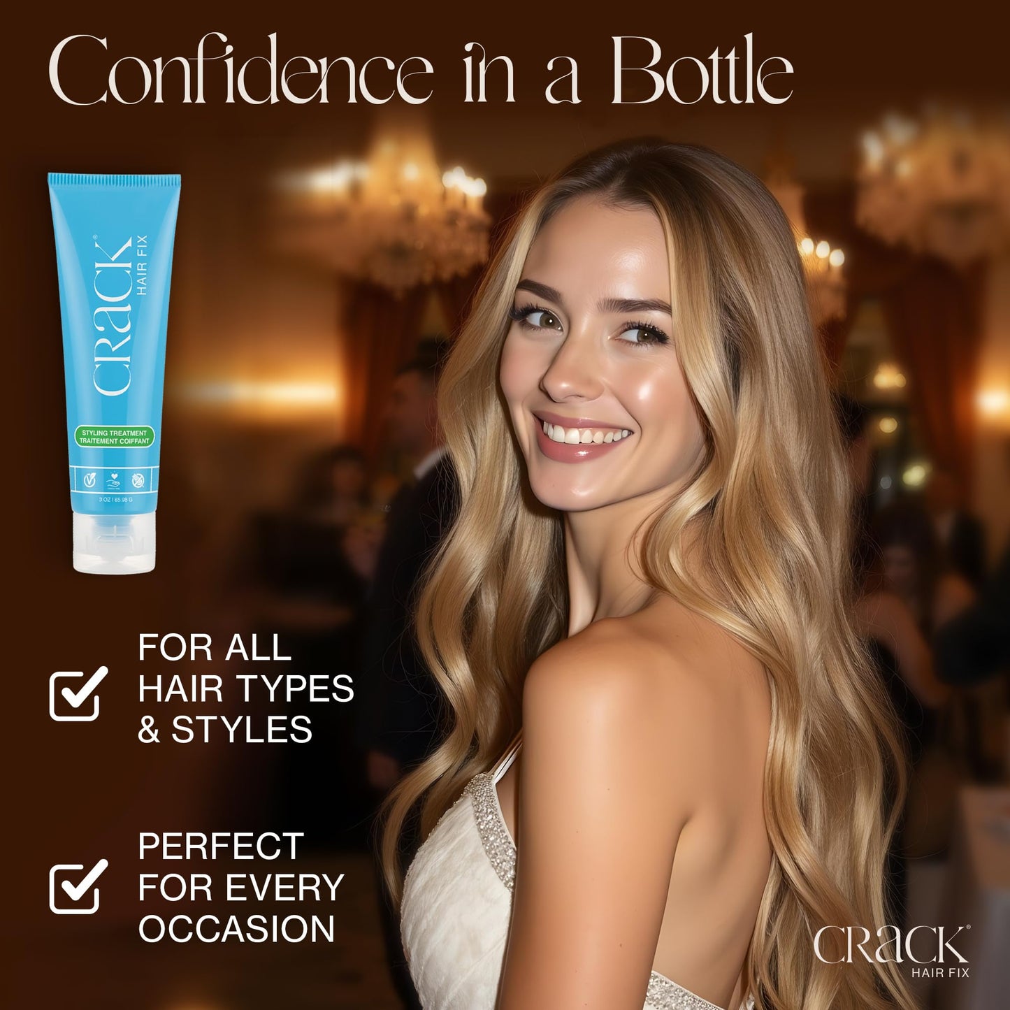 Crack Hair Fix Air Dry Cream - Multi-Tasking, Anti-Frizz, Leave-In Styling Balm with Protection from Humidity, Chlorine, Heat Treatments & Sun, 3 oz, PACK OF TWO