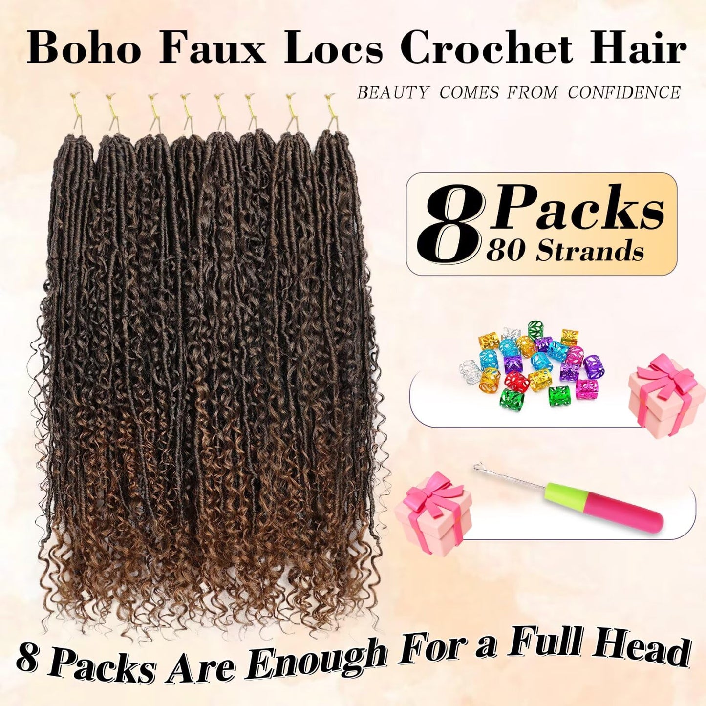 Goddess Locs Crochet Hair for Black Women-24inch Faux Locs Crochet Hair 8 Packs Synthetic Pre-Looped with Curly Ends(8Pack,24inch,T30)