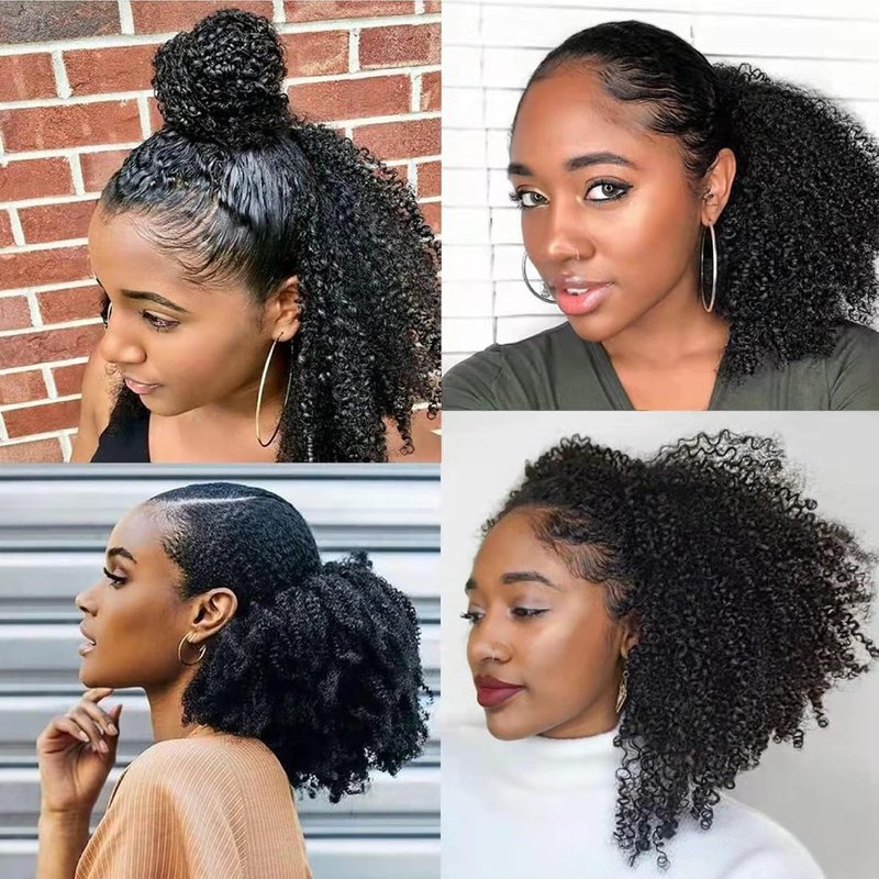 Afro Puff Drawstring Ponytail | 12-Inch Human Hair Kinky Curly Extension for Black Women