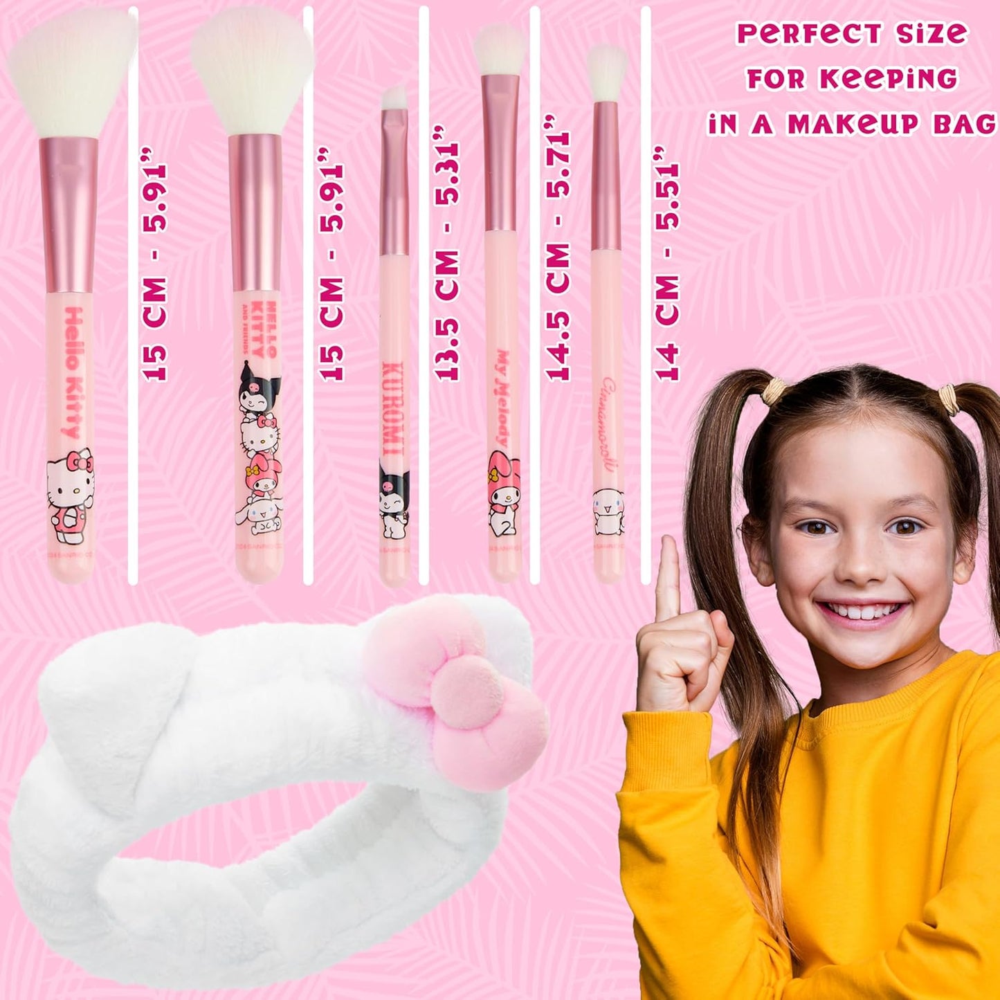 Hello Kitty Makeup Brush Set - 5 Kawaii Fluffy Brushes for Teens & Women | Cute Anime Gift Set