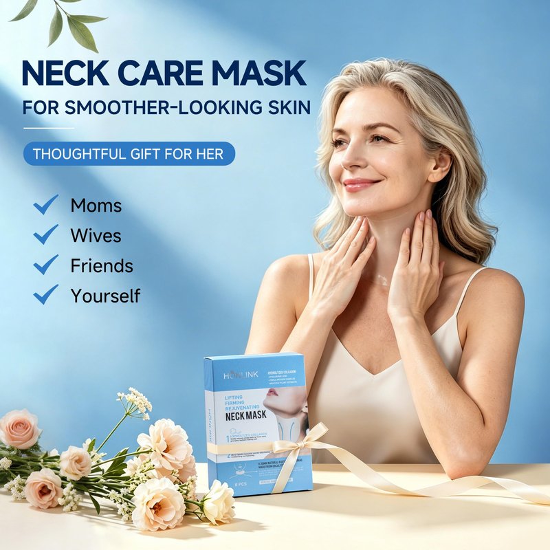 HONLINK Collagen Neck Mask, Hydrating Neck Care Masks with Hyaluronic Acid, Collagen & Peptides, Moisture Support for Soft & Smooth Looking Neck Skin, 8 Individually Packed Masks