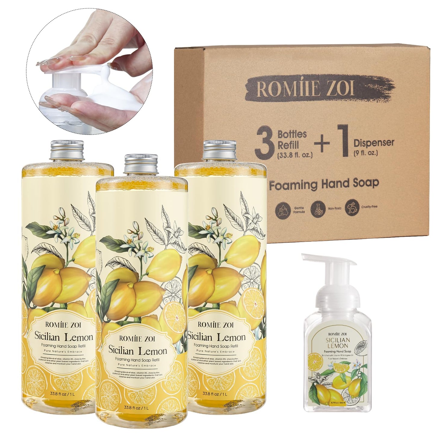 ROMIIE ZOI Hand Soap Refills Foaming, Lemon, 33.8 Fl Oz, 3-Pack