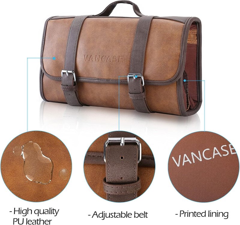 Hanging Toiletry Bag for Men - Leather Travel Organizer | Bathroom & Shower Makeup Kit