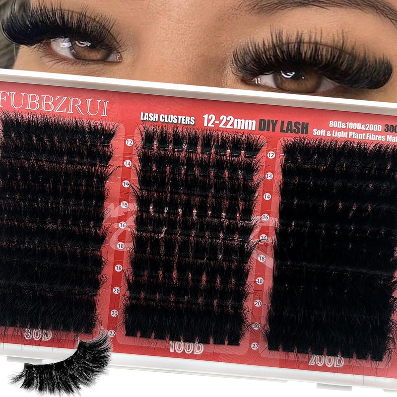 FUBBZRUI Lash Clusters D Curl 12-22mm Dramatic Long Individual Lashes Mega Volume Thick Eyelash Clusters DIY 80D 100D 200D
