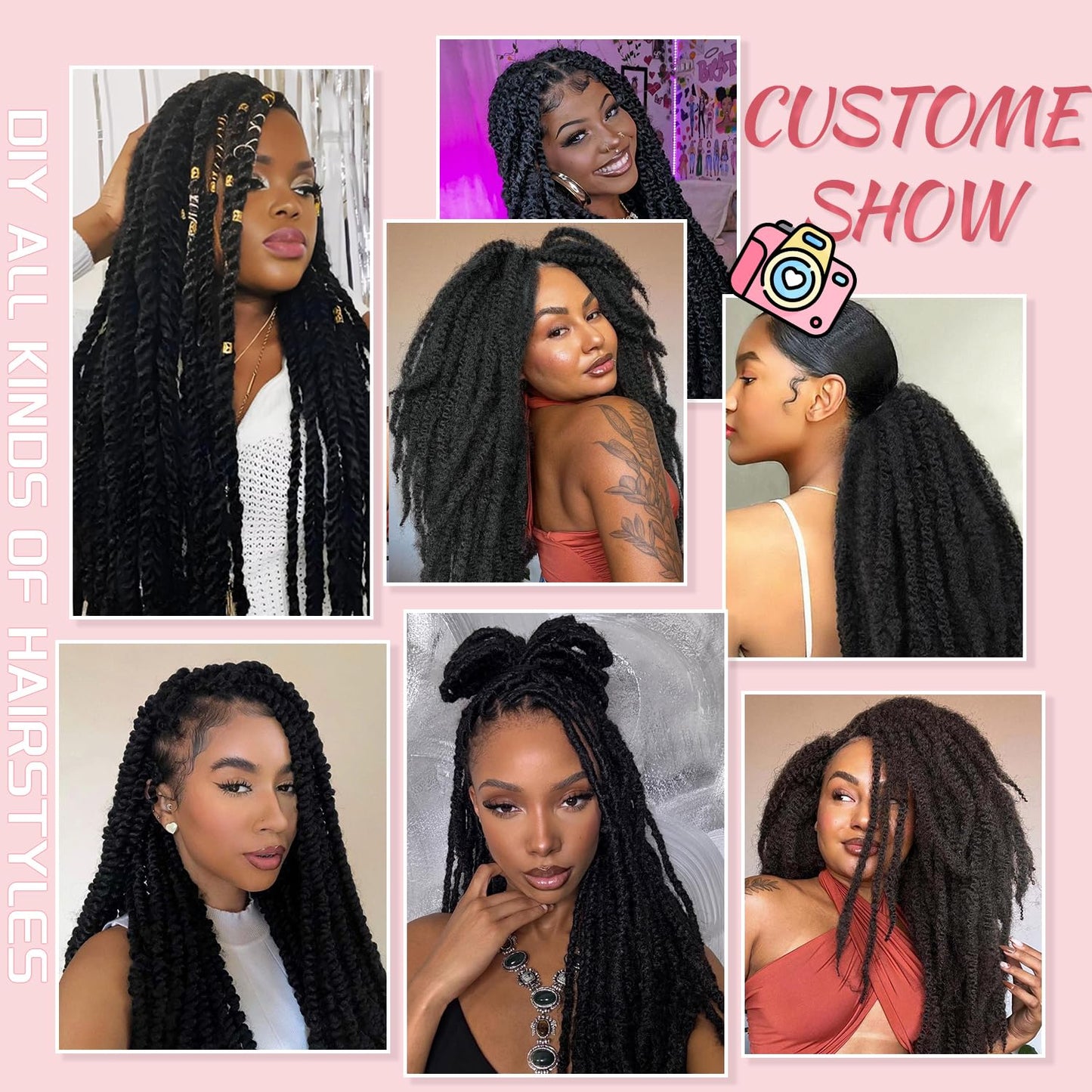 Marley Twist Braiding Hair-18Inch 8packs Cuban Twist Hair Soft Marley Hair for Black Women(1B, 18 Inch (Pack of 8))
