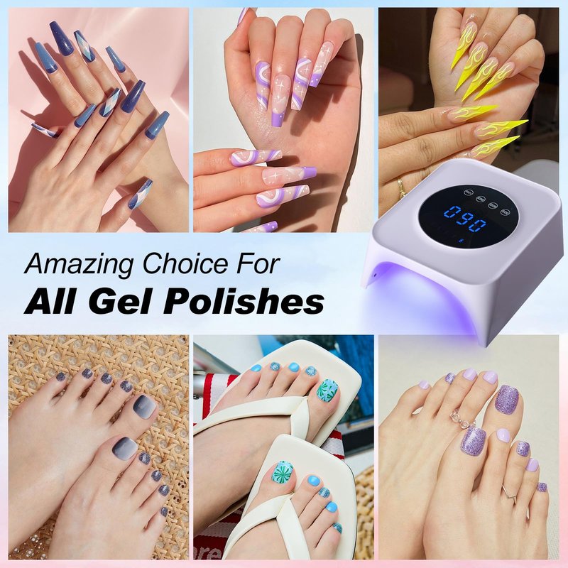 Belovedone UV Nail Lamp, 72W Rechargeable LED Gel Nail Light Dryer for Gel Polish 4 Timer Modes Cordless Bling White Diamond Rhinestones for Salon & Home