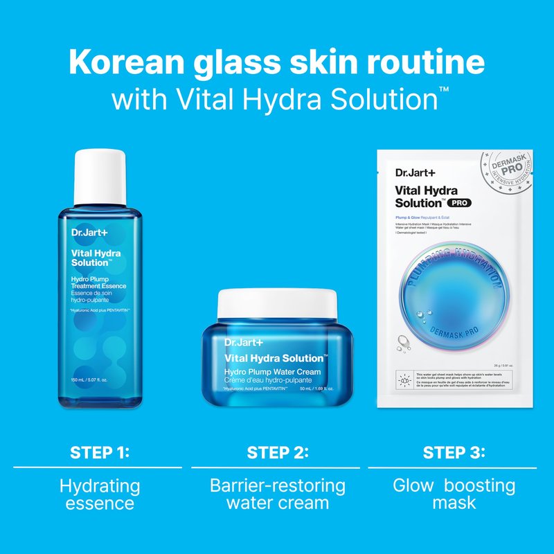 Dr.Jart+ Dermask Vital Hydra Solution Glow Korean Face Mask with Hyaluronic Acid for Glass Skin | Sheet Mask | Gifts for Women | Korean Skin Care, 5 Pack