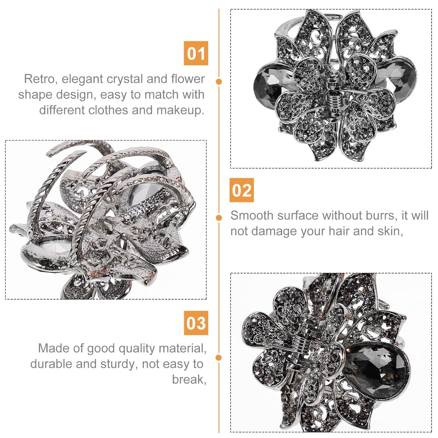 Mini Jaw Clips Set - Vintage Metal Crystal Hair Claws for Women | 3 Pcs Rhinestone Accessories