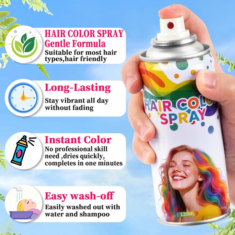 6 Pack Hair Spray,Purple red pink black blue and gray hair spray temporary for Women Kids Men, Washable Temporary,For Cosplay Christmas Party
