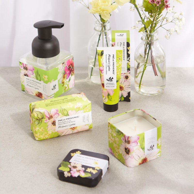 Pre de Provence Le Jardin Collection Hand Cream Enriched with Shea Butter, Aloe and Seed Oils, Moisturize & Nourish Hands, Gift or Travel Size, 30 ml, Rhubarb & Lychee