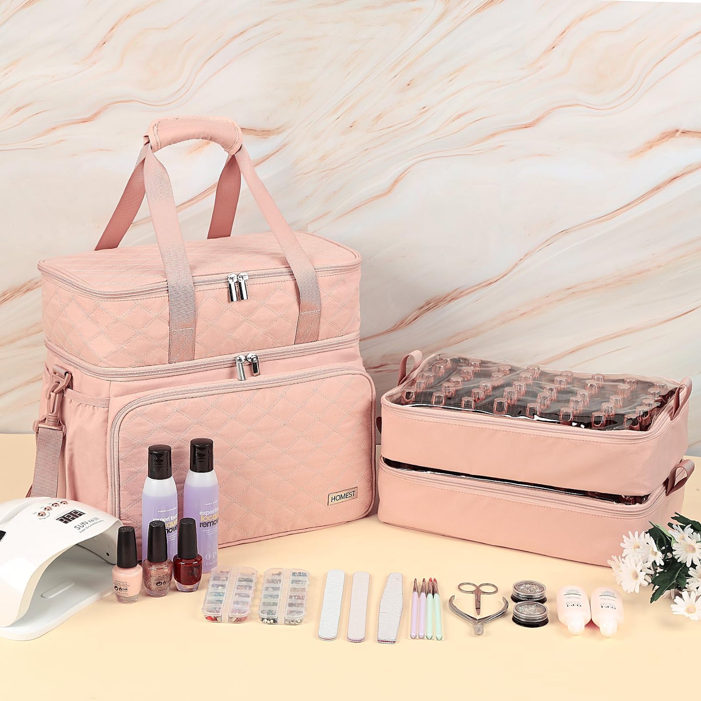 HOMEST Double Layer Nail Polish Storage Organizer for 80 Bottles and a Lamp