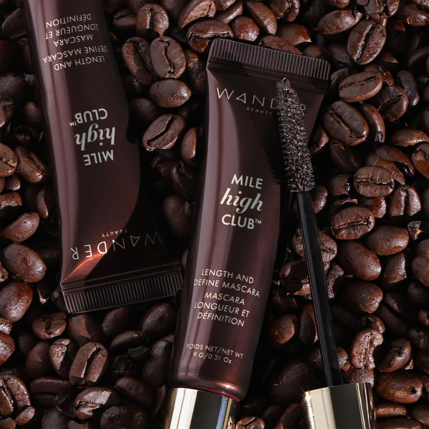 Wander Beauty Mile High Club Soft Brown Mascara - Defining, Lengthening, Water-Resistant - Cruelty Free - Smudge-proof, Flake-proof. Castor Oil and Peach Leaf Extract, 0.31oz