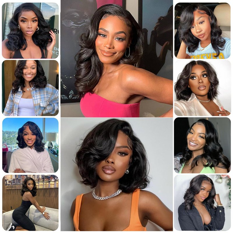 Wear and Go Glueless Wigs Human Hair Pre Plucked Pre Cut Body Wave Bob Wig for Black Women 4x4 Lace Closure Glueless Wigs Black Wig Bleached Knots 180% Density 12 Inch