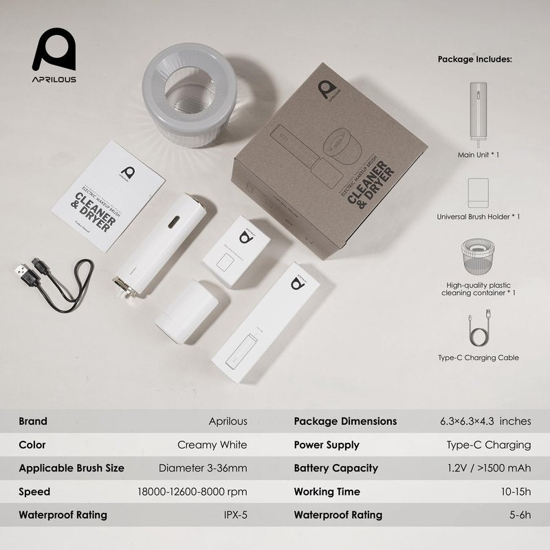 Aprilous Electric Makeup Brush Cleaner & Dryer Machine, Upgraded Patented Universal Collar Fits 99% of Brush Shapes, Deep Clean & Quick Dry, Rechargeable & Portable for Travel & Home Use, Gift