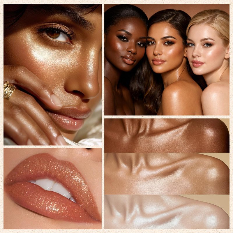 Janwana Highlighter Makeup Palette, Shimmer Glitter Face Body Illuminator, Smooth Waterproof Highlighter Baked Powder, Natural Long Lasting Highly Pigmented Highlighters Makeup - Champagne Fizz