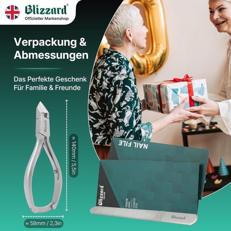 Blizzard Nail Clippers for Thick Nails - Podiatrist Nail Nippers for Seniors - Heavy Duty Toe Nail Clippers for Men - German Steel Podiatry & Chiropody Tool with Toenail File - 14cm Moon Head