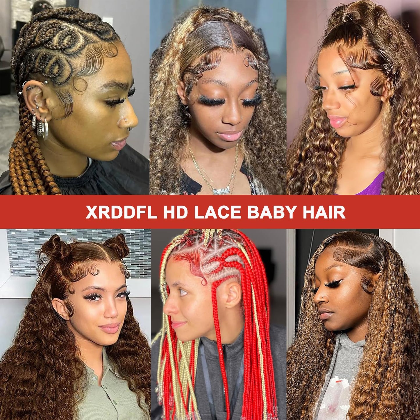 XRDDFL Fake Edges Real Human Hair Pieces HD Lace Front Wig - Chocolate Brown, 4 Pcs, Reusable Invisible Lace Hairline, 4# Colored Baby Hair Stripes